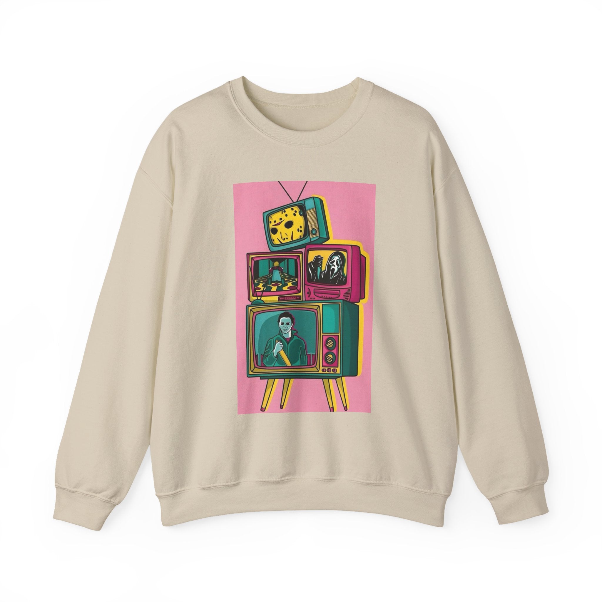 Retro TV Art Sweatshirt, Vintage Crewneck, Cozy Unisex Jumper, Perfect Gift for TV Lovers, Casual Streetwear