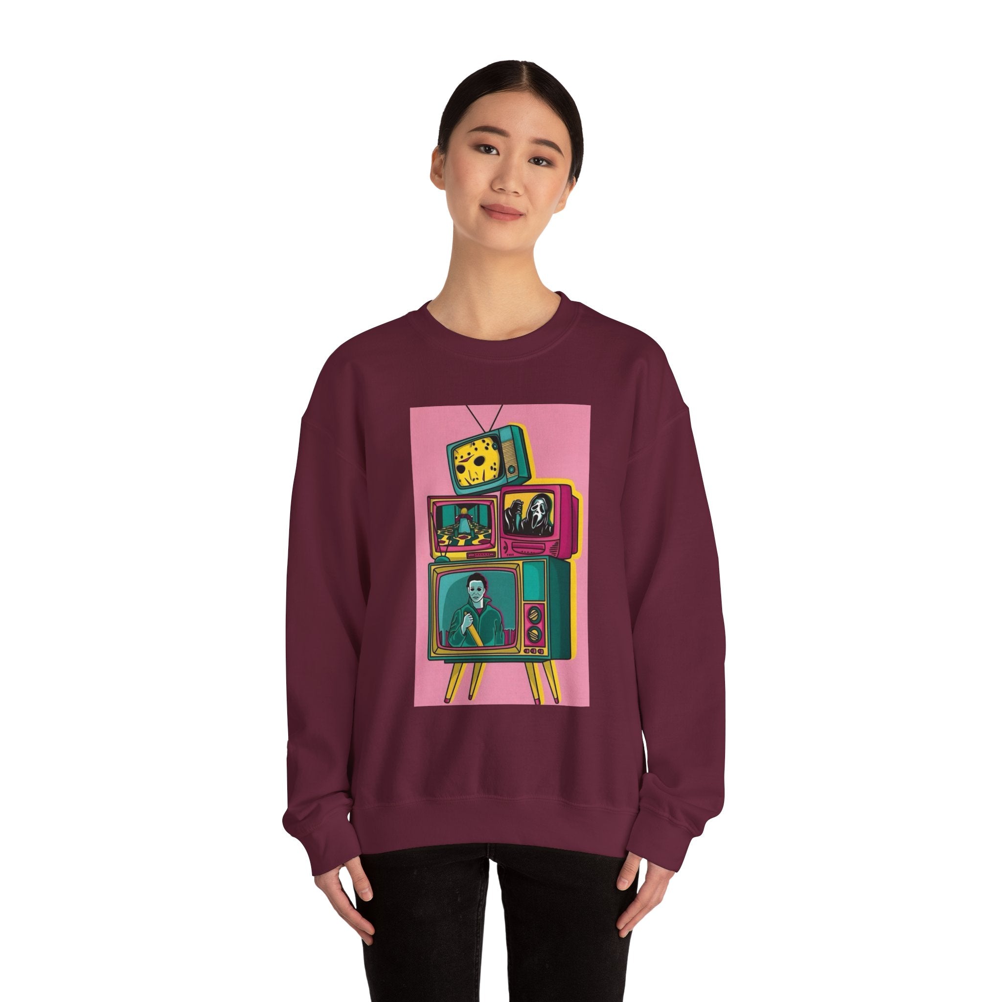 Retro TV Art Sweatshirt, Vintage Crewneck, Cozy Unisex Jumper, Perfect Gift for TV Lovers, Casual Streetwear