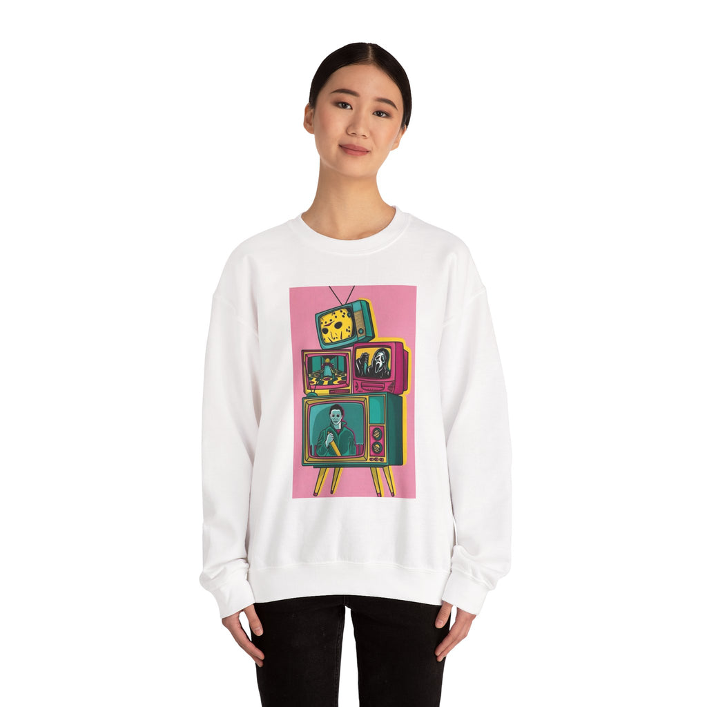 Retro TV Art Sweatshirt, Vintage Crewneck, Cozy Unisex Jumper, Perfect Gift for TV Lovers, Casual Streetwear
