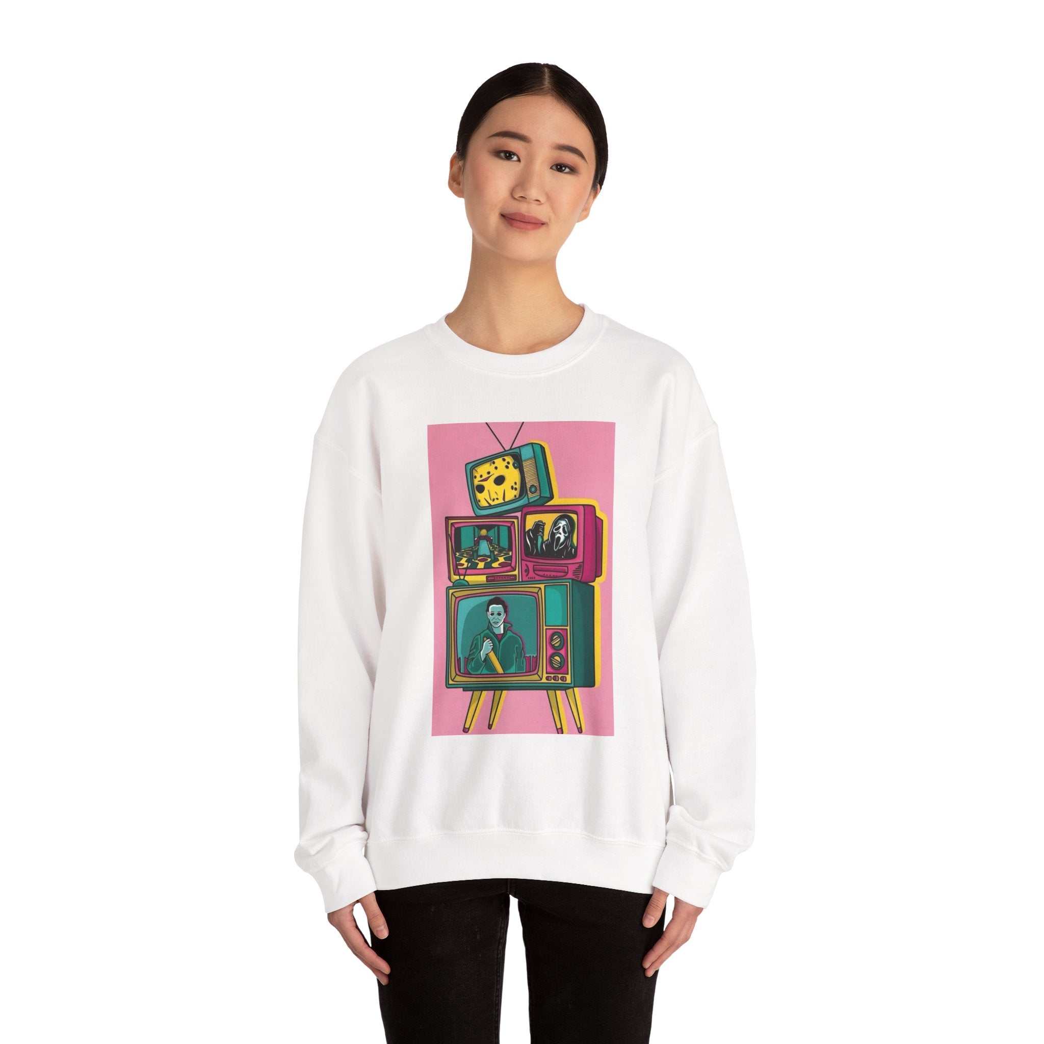 Retro TV Art Sweatshirt, Vintage Crewneck, Cozy Unisex Jumper, Perfect Gift for TV Lovers, Casual Streetwear