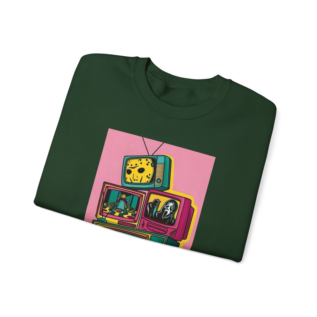 Retro TV Art Sweatshirt, Vintage Crewneck, Cozy Unisex Jumper, Perfect Gift for TV Lovers, Casual Streetwear