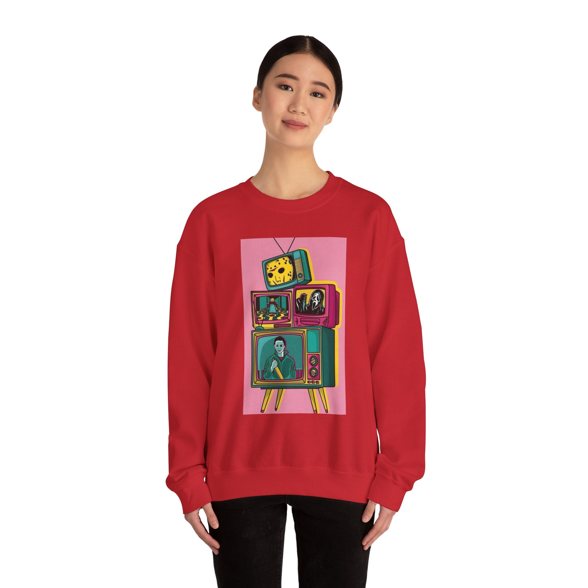 Retro TV Art Sweatshirt, Vintage Crewneck, Cozy Unisex Jumper, Perfect Gift for TV Lovers, Casual Streetwear