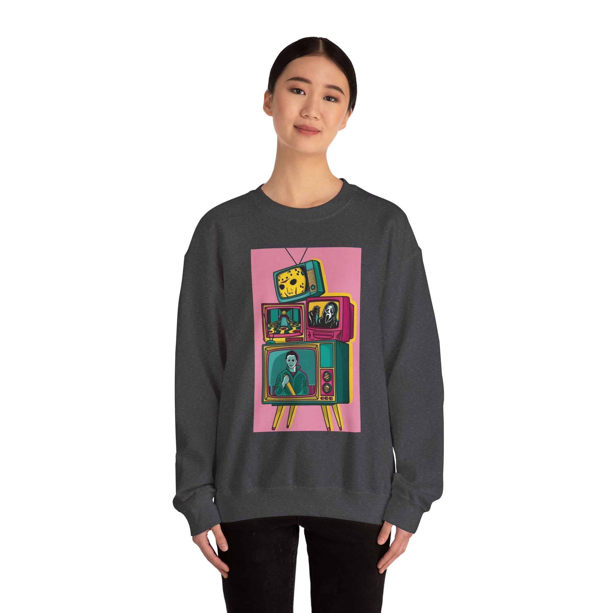 Retro TV Art Sweatshirt, Vintage Crewneck, Cozy Unisex Jumper, Perfect Gift for TV Lovers, Casual Streetwear