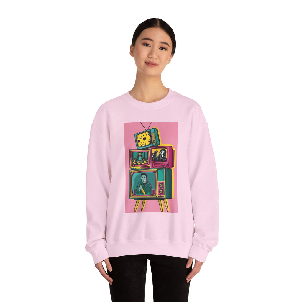Retro TV Art Sweatshirt, Vintage Crewneck, Cozy Unisex Jumper, Perfect Gift for TV Lovers, Casual Streetwear