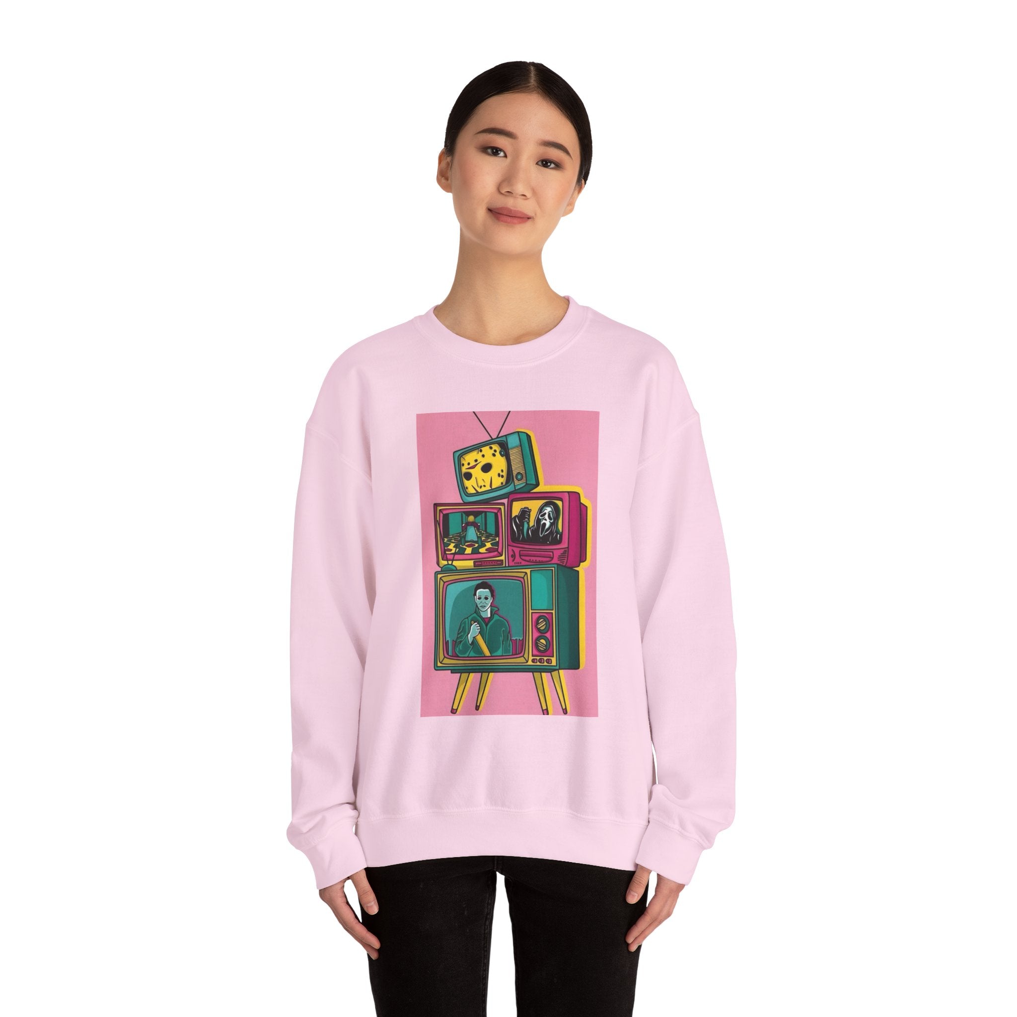 Retro TV Art Sweatshirt, Vintage Crewneck, Cozy Unisex Jumper, Perfect Gift for TV Lovers, Casual Streetwear