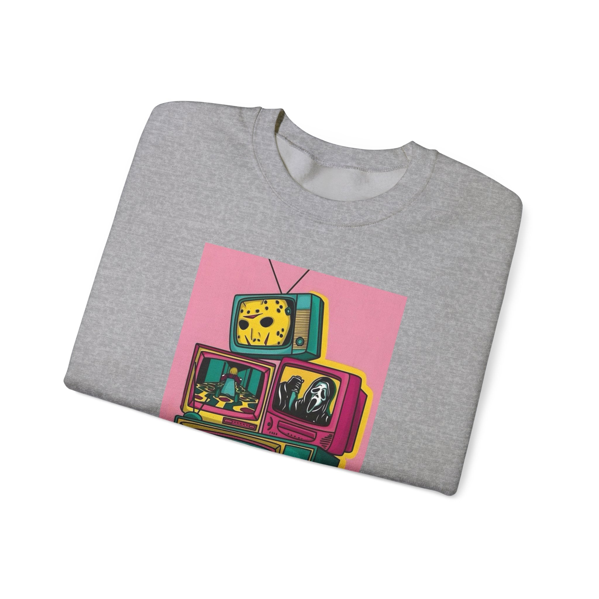 Retro TV Art Sweatshirt, Vintage Crewneck, Cozy Unisex Jumper, Perfect Gift for TV Lovers, Casual Streetwear