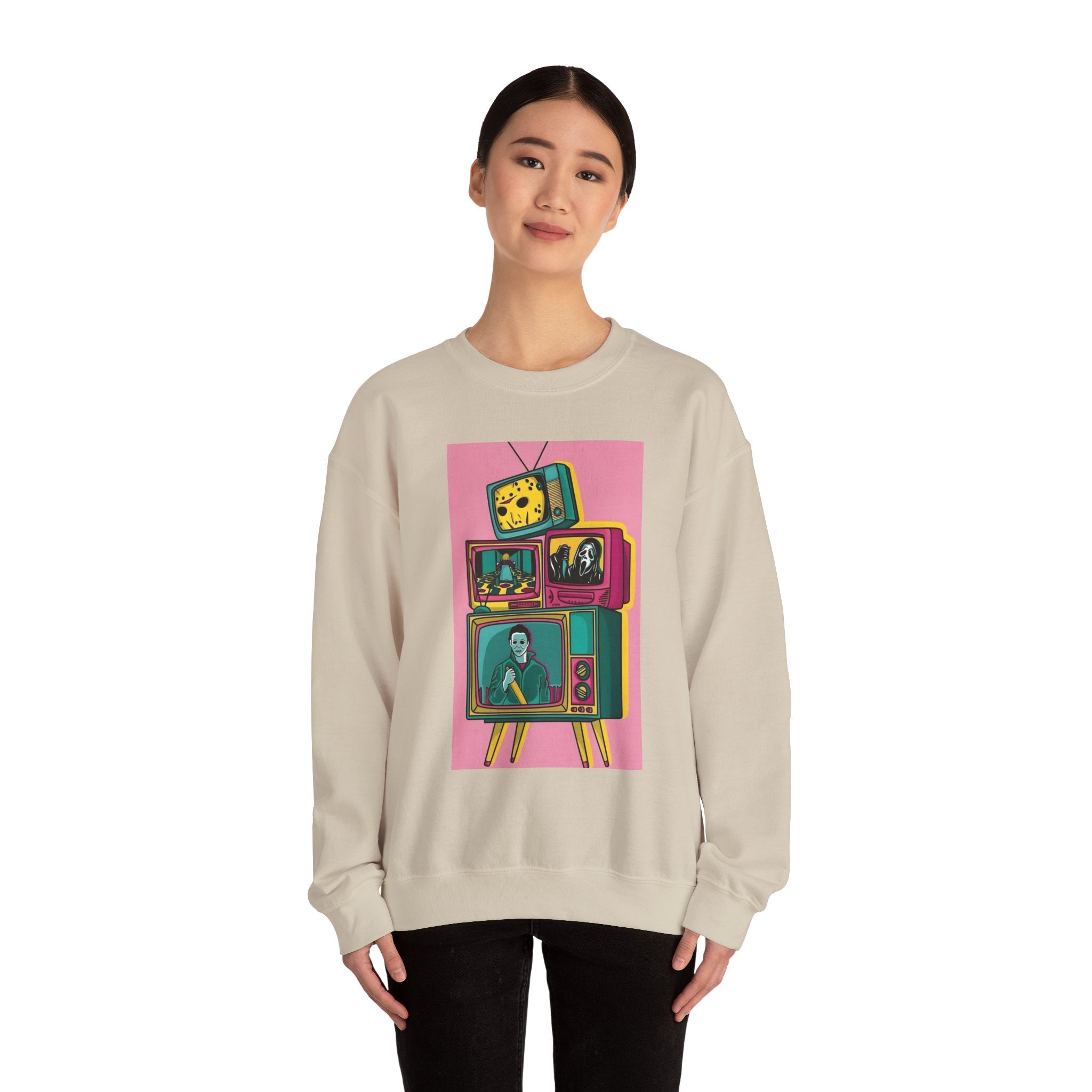 Retro TV Art Sweatshirt, Vintage Crewneck, Cozy Unisex Jumper, Perfect Gift for TV Lovers, Casual Streetwear