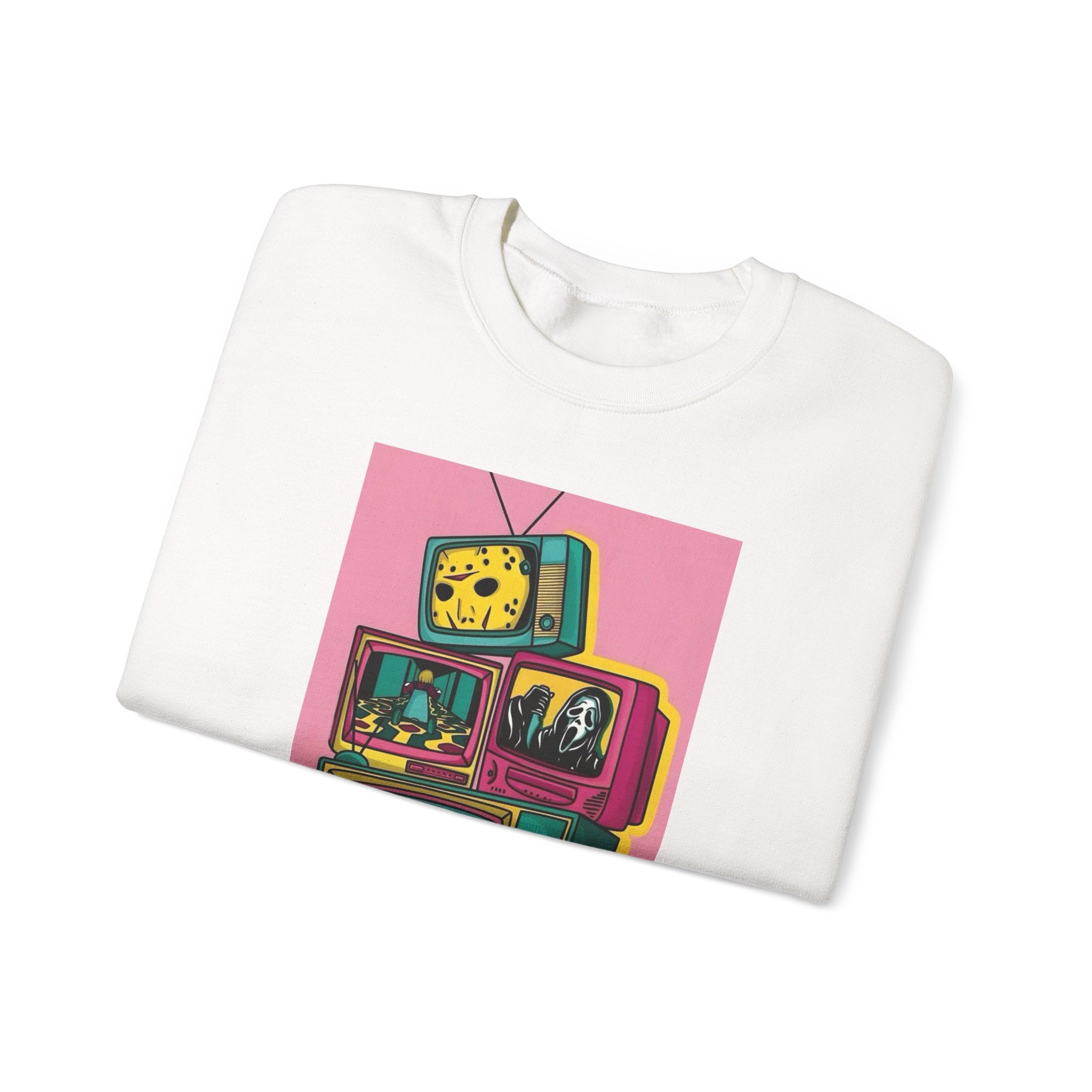 Retro TV Art Sweatshirt, Vintage Crewneck, Cozy Unisex Jumper, Perfect Gift for TV Lovers, Casual Streetwear