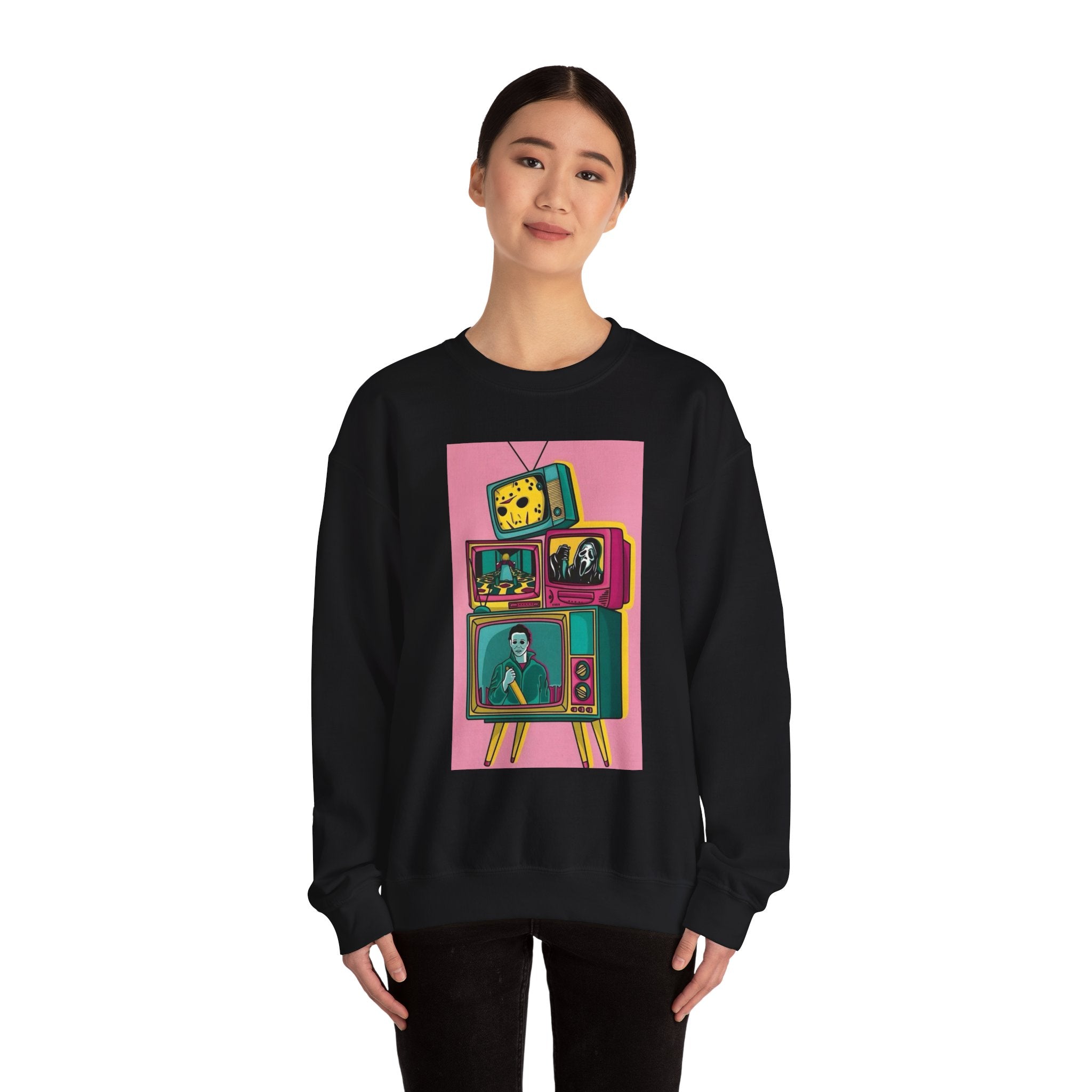 Retro TV Art Sweatshirt, Vintage Crewneck, Cozy Unisex Jumper, Perfect Gift for TV Lovers, Casual Streetwear