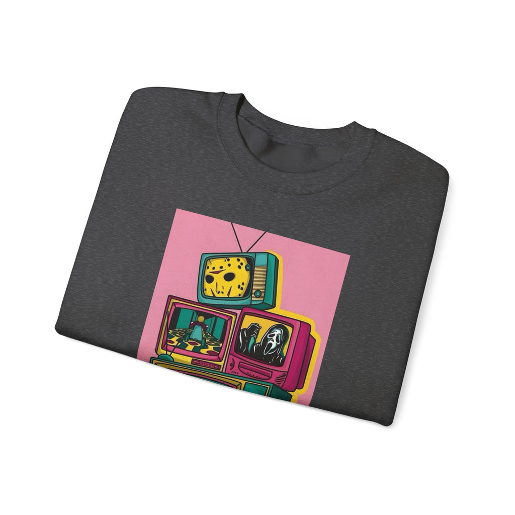 Retro TV Art Sweatshirt, Vintage Crewneck, Cozy Unisex Jumper, Perfect Gift for TV Lovers, Casual Streetwear