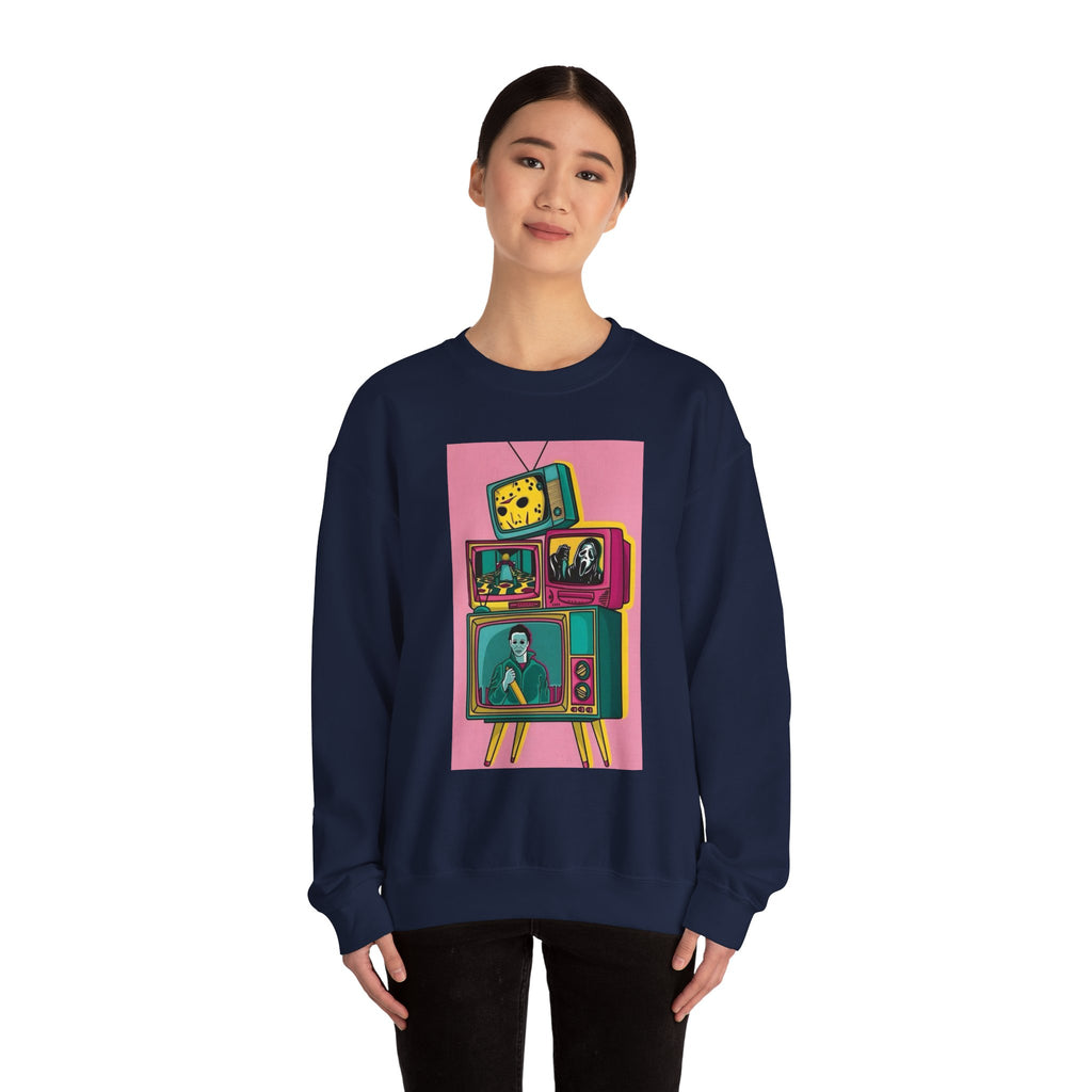 Retro TV Art Sweatshirt, Vintage Crewneck, Cozy Unisex Jumper, Perfect Gift for TV Lovers, Casual Streetwear
