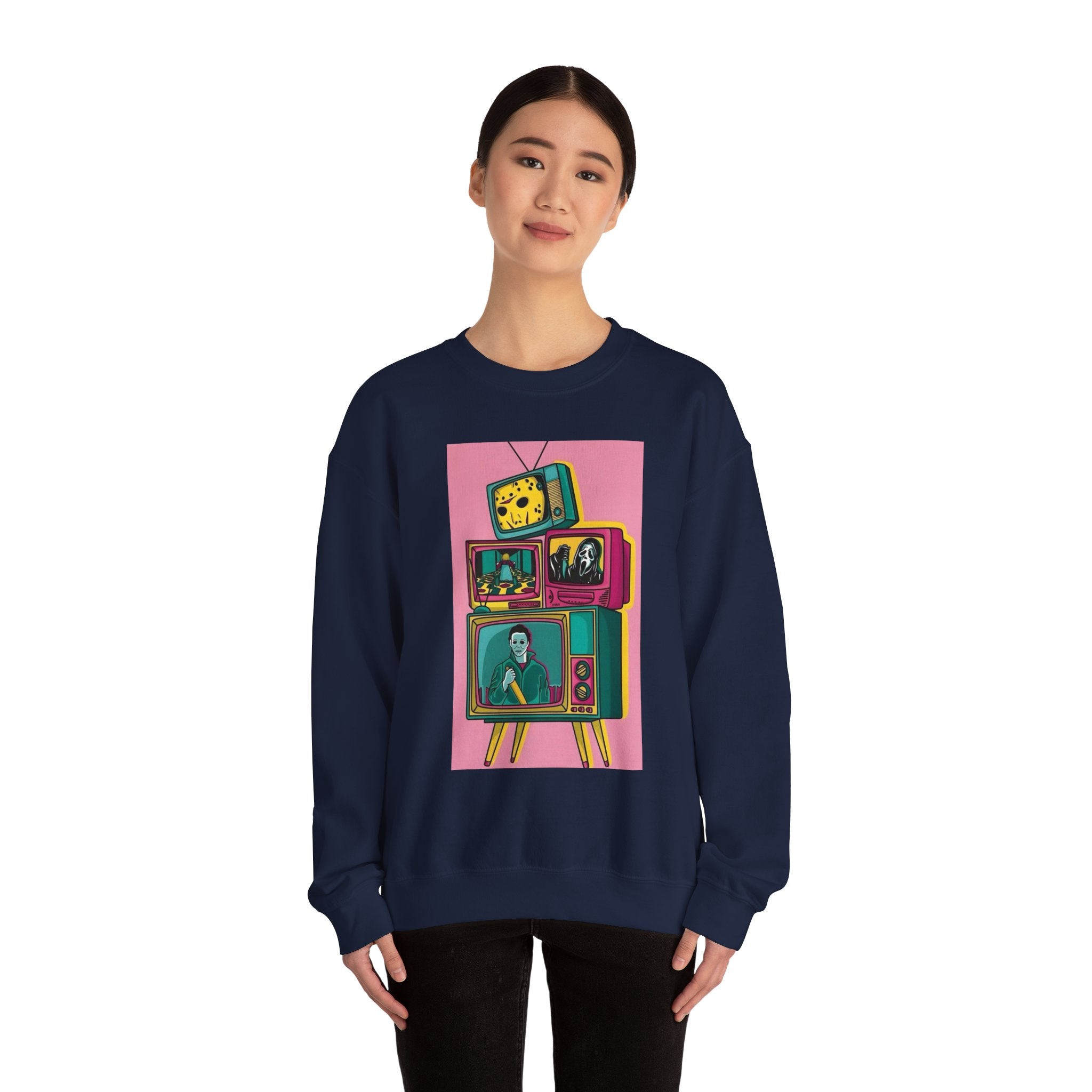 Retro TV Art Sweatshirt, Vintage Crewneck, Cozy Unisex Jumper, Perfect Gift for TV Lovers, Casual Streetwear