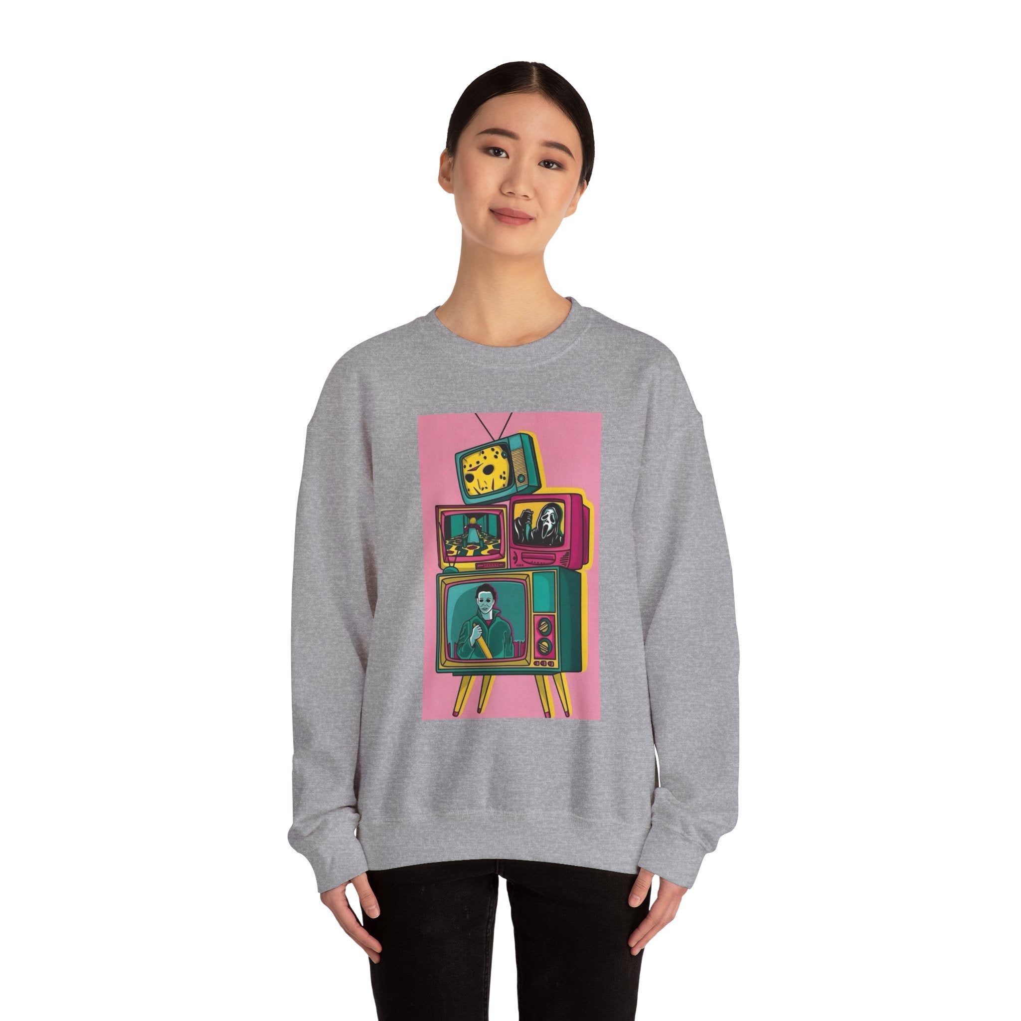 Retro TV Art Sweatshirt, Vintage Crewneck, Cozy Unisex Jumper, Perfect Gift for TV Lovers, Casual Streetwear
