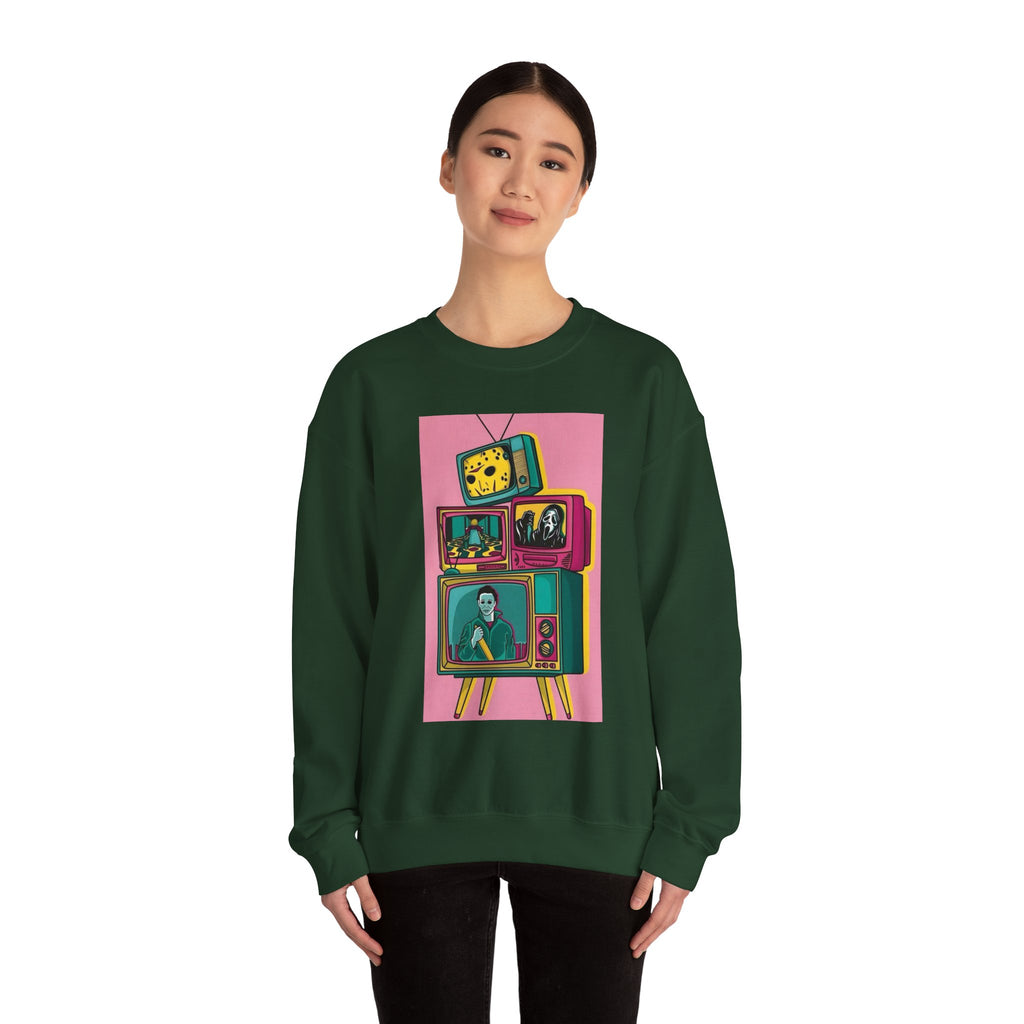 Retro TV Art Sweatshirt, Vintage Crewneck, Cozy Unisex Jumper, Perfect Gift for TV Lovers, Casual Streetwear