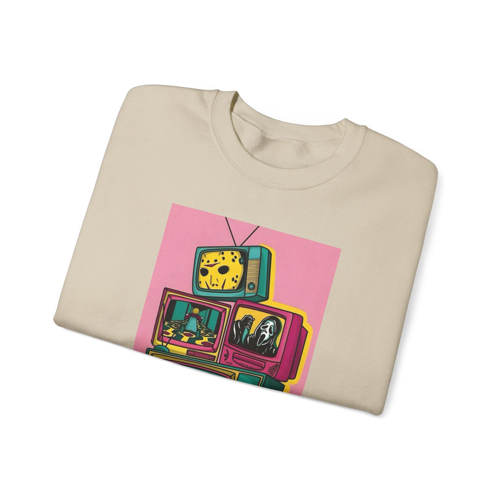 Retro TV Art Sweatshirt, Vintage Crewneck, Cozy Unisex Jumper, Perfect Gift for TV Lovers, Casual Streetwear