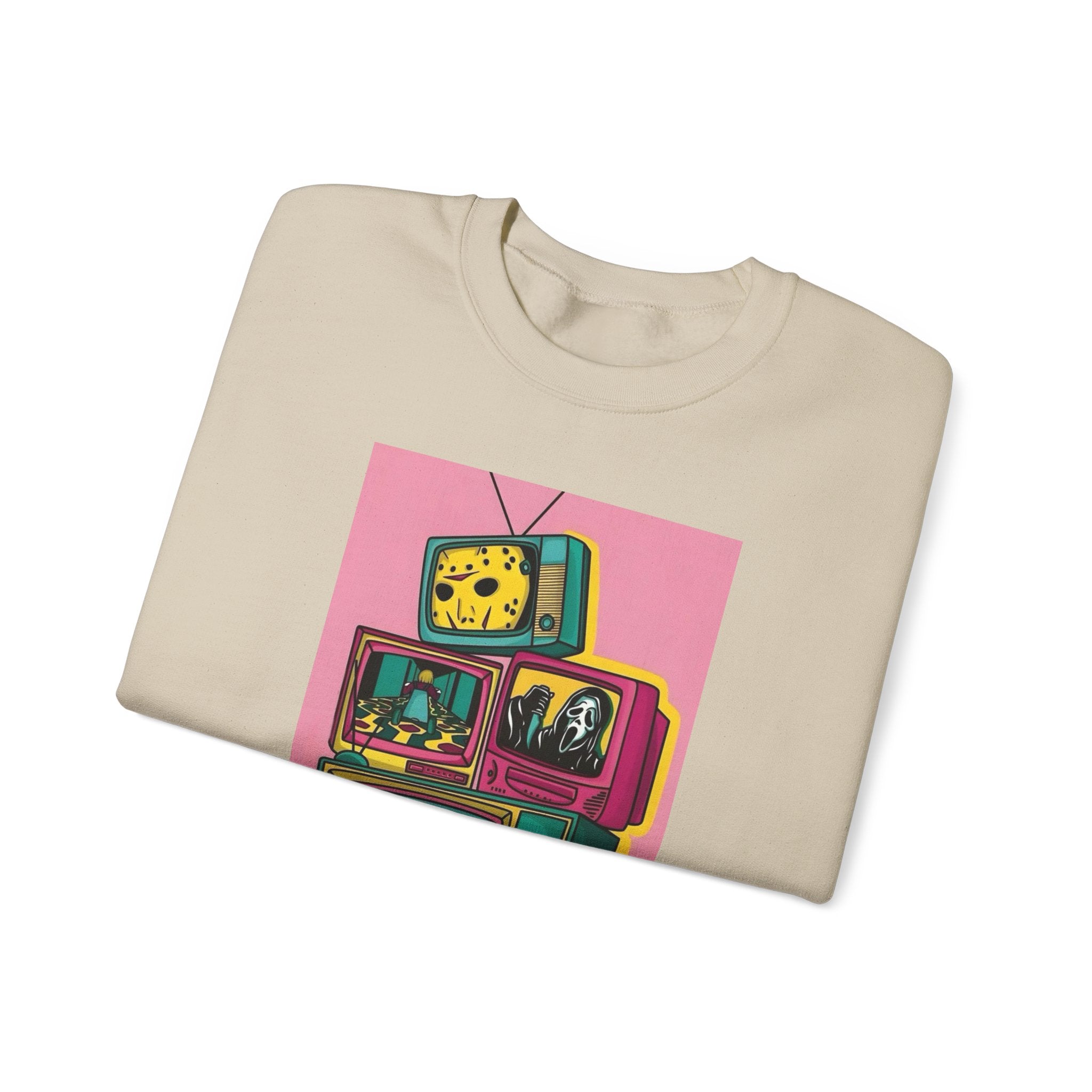 Retro TV Art Sweatshirt, Vintage Crewneck, Cozy Unisex Jumper, Perfect Gift for TV Lovers, Casual Streetwear